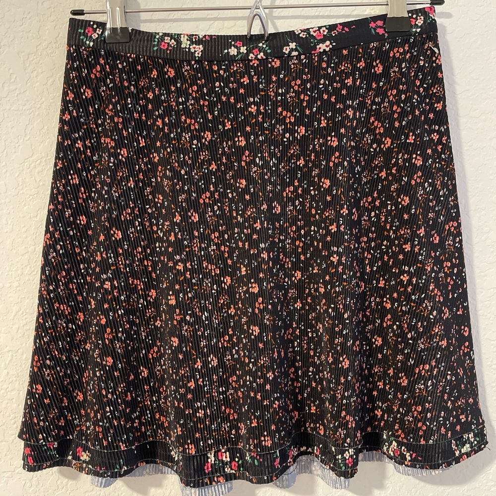 Urban Outfitters Black A-Line Skirt with Orange Floral Print